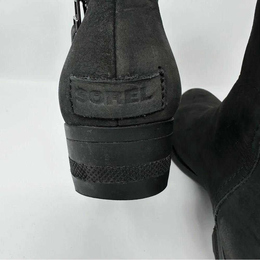Sorel Danica Leather Side Zip Ankle Boots Black Size 8